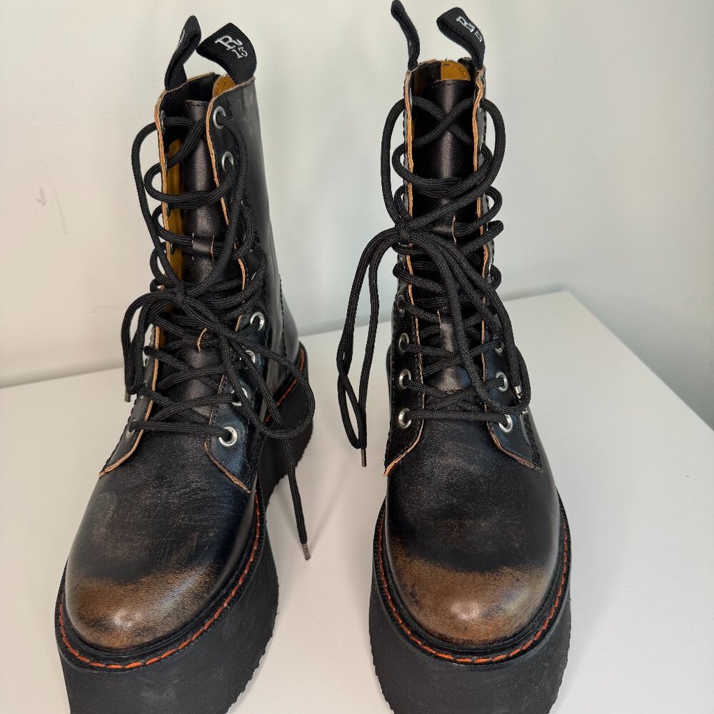 R13 double-stack combat boots, distressed finish, size EU 38